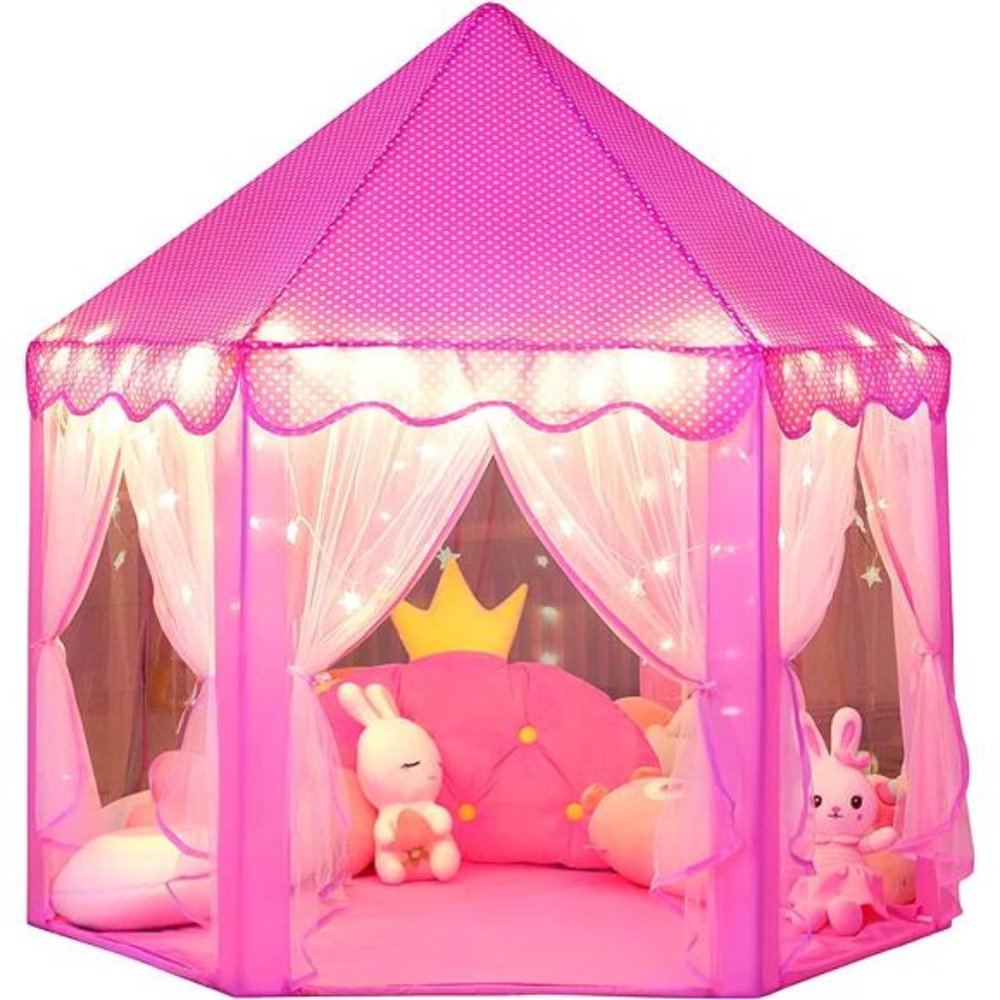Play Tents Playhouse with Star Lights Toys for Children Indoor Games (Pink)